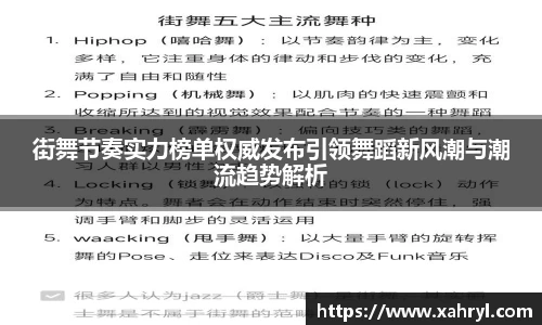 街舞节奏实力榜单权威发布引领舞蹈新风潮与潮流趋势解析
